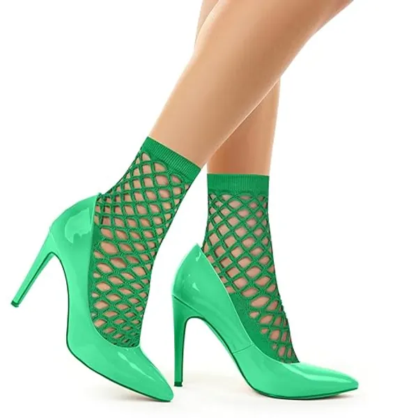 Benefeet Sox Womens Fishnet Ankle Socks Funny Crazy Novelty Hollow Out Mesh Net Athletic Cotton Dress Socks - One Size - Emerald Green