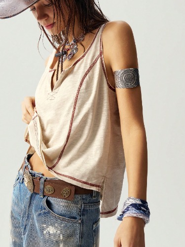 Bohemela BOHO Women's Casual Solid Color V-Neck Sleeveless Loose Knitted Tank Top