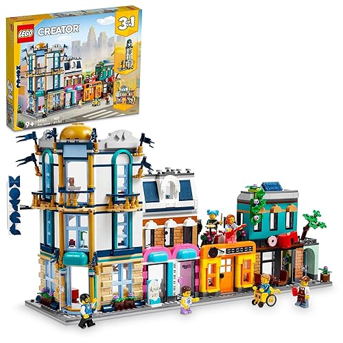 LEGO Creator Main Street 31141 Building Toy Set, 3 in 1 Features a Toy City Art Deco Building, Market Street Hotel, Café Music Store and 6 Minifigures, Endless Play Possibilities for Boys and Girls - Standard Packaging
