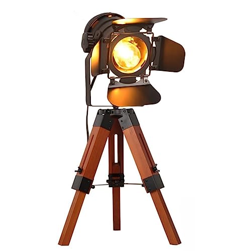 Decoluce Industrial Tripod Floor Table Lamp Vintage Wood Cinema Searchlight Standing Lighting Fixtures Nautical Spotlight Decorations-Not Include E26 Bulbs (Cinema) - tripod cinema table lamp