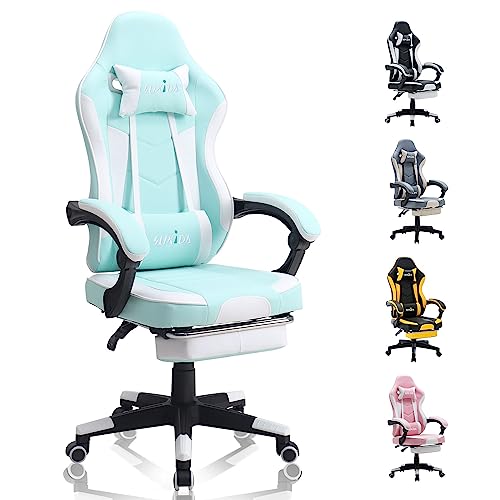 SUKIDA Gaming Chair with Footrest Office Chair Computer Chair with Massage Lumbar Pillow Ergonomic Chair with Armrest Recliner Chair High Back Height Adjustable SK06 (Green) - green