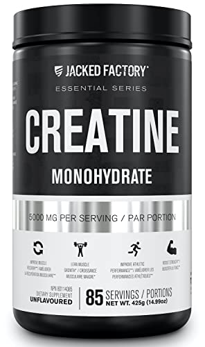 Creatine Monohydrate Powder 425g - Creatine Supplement for Muscle Growth, Increased Strength, Enhanced Energy Output and Improved Athletic Performance by Jacked Factory - 85 Servings, Unflavored - 85 Servings (Pack of 1)
