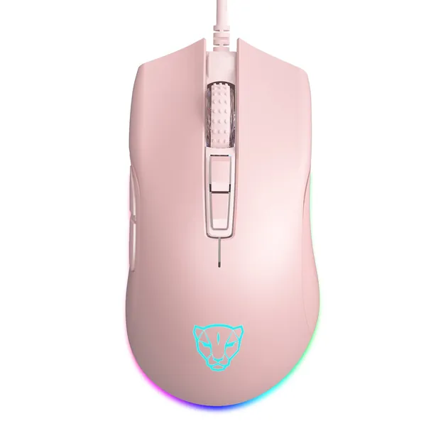 Motospeed V70 USB Wired Gaming Mouse,DPI 6400 ZEUS6400 Optical Sensor,Chorma RGB Backlit,7 Programmable Buttons，Ergonomic PC Gaming Mouse for Laptop, PC, Mac(Pink)