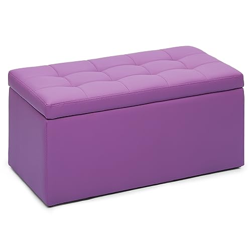 MoNiBloom 31-Inch Settee Bench with Storage, Contemporary Purple PU Leather Upholstered End-of-Bed Bench for Bedroom - Stylish and Functional Accent Ottoman Foot Rest Stool with 300 Lbs Capacity