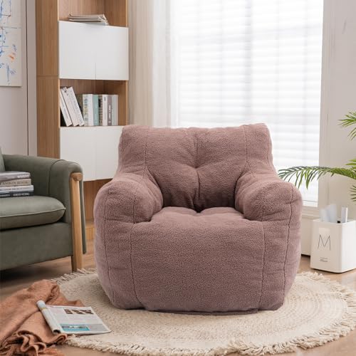 Recaceik Bean Bag Chairs, Tufted Soft Stuffed Bean Bag Chair with Filler, Fluffy Lazy Sofa, Imperial Lounger Giant Bean Bag Chair for Bedroom, Living Room, Brown - Brown