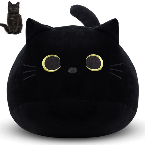 LSYDCARM Black Cat Plush Pillows Toys, 12" Kawaii Black Cat Stuffed Animals Plush Toys, Cute Soft Cat Plushie Black Cat Pillow Stuffed Cat Toys for Birthday Christmas Halloween Kids Gifts Home Car