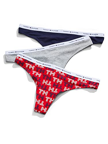 Tommy Hilfiger Women's Cotton Logo Band Thongs 3-Pack - Medium - Tricolor Deco Art