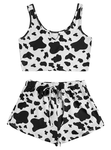 Avanova Womens Cute 2 Piece Tank Top Shorts Pajama Sets Sleepwear Loungewear - Large - Cow