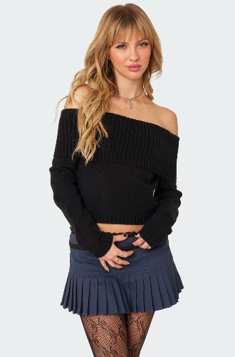 Tamara Fold Over Knit Top | BLACK / M