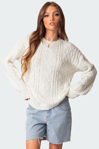Jessy Cable Knit Oversized Sweater | CREAM / S