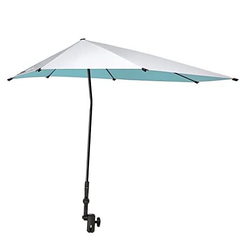 Prospo Adjustable Beach Umbrella with Universal Clamp, Portable UPF 50+ UV Protection Umbrella for Chair, Wheelchair, Golf Cart, Stroller, Bleacher, Patio - Lake Blue/Silver