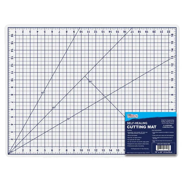 U.S. Art Supply 18" x 24" White/Blue Professional Self Healing 5 - 6 Layer Double Sided Durable Non-Slip PVC Cutting Mat Great for Scrapbooking, Quilting, Sewing and all Arts & Crafts Projects - 1 White/Blue