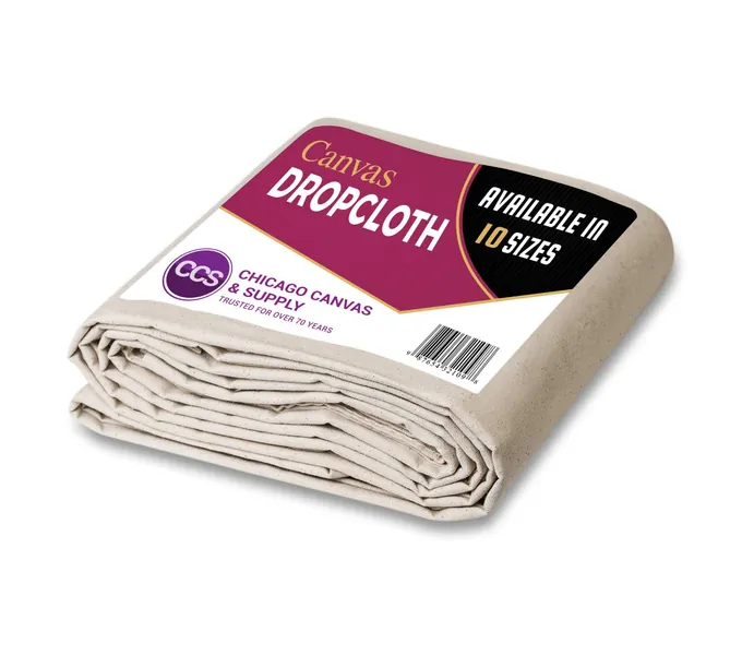 All Purpose Canvas Drop Cloth by CCS CHICAGO CANVAS & SUPPLY- Cotton Canvas Cover for Floor & Furniture Protection - Washable & Reusable Duck Dropcloth Fabric Against Paint, Dust, Dirt- 6 by 9 Feet - 6' x 9'
