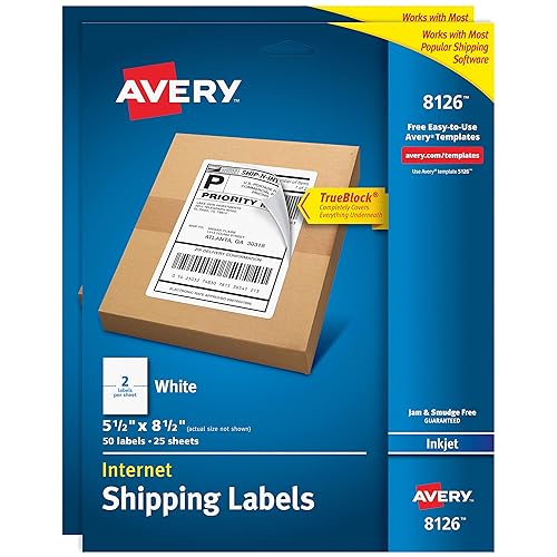 Avery Printable Shipping Labels, 5.5" x 8.5", White, 50 per Pack, 2 Packs, 100 Blank Mailing Labels (8126) - 100 labels