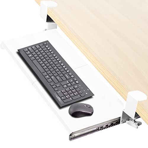 VIVO Large Keyboard Tray Under Desk Pull Out with Extra Sturdy C Clamp Mount System, 27 (33 Including Clamps) x 11 inch Slide-Out Platform Computer Drawer for Typing, White, MOUNT-KB05W - White - 27 inch