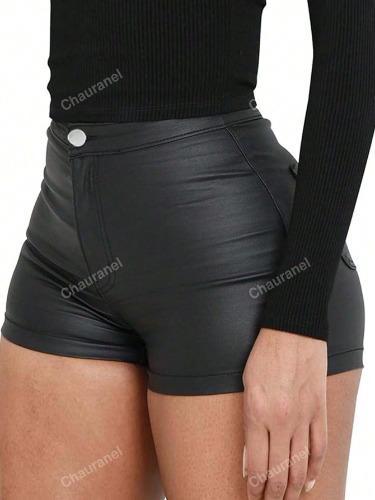 Women Solid Color Street Style Sexy Coated Shorts