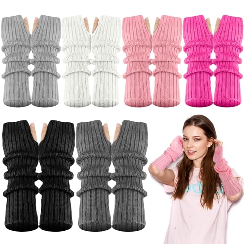 Berlune 6 Pairs Kawaii Arm Warmers Y2k Harajuku Japanese Style Long Fingerless Gloves Cute Arm Sleeve Arm Covers for Women Girls Lolita Costume School, 6 Colors