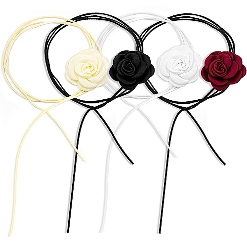 yfstyle Flower Choker for Women Rose Choker Necklace Big Flower Velvet Choker Floral Choker Rose Flower Choker Lace Choker Women's Choker Necklaces Bride Wedding Party Summer Necklaces - 4pcs