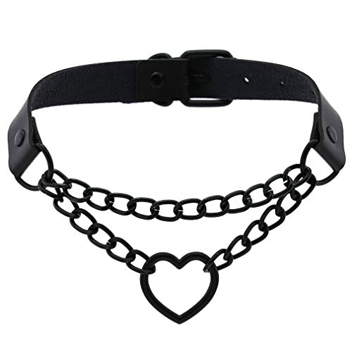 SNOLLOWYY Heart Leather Choker Punk PU Necklace Goth Choker Soft Collar Chain for Women Girls Gifts - Heart