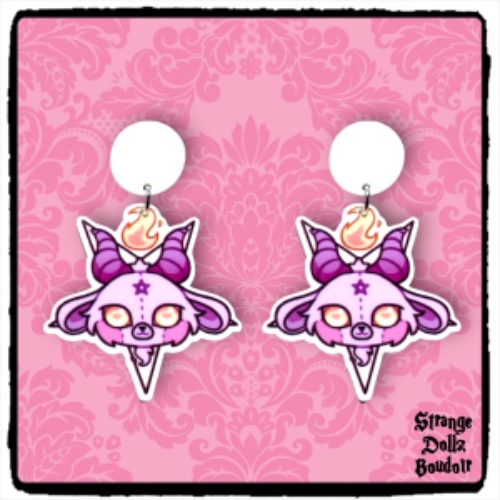 Pastel Goth Baphomet earrings, 925 sterling silver, Pastel Goth, Strange Dollz Boudoir