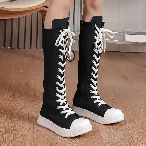 Black Knee-High canvas boots