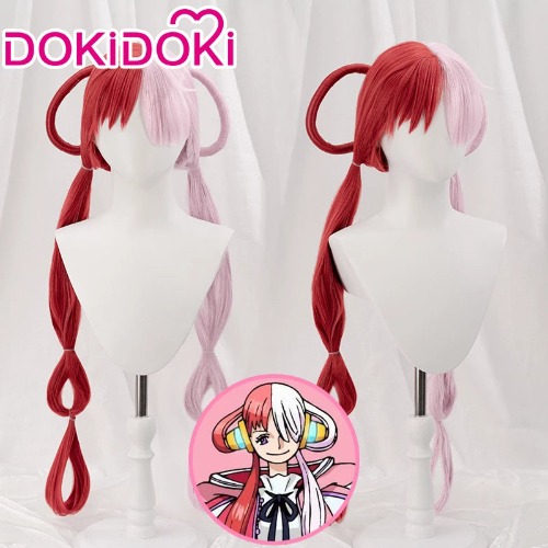 【 Ready For Ship】DokiDoki Anime ONE PIECE Cosplay Uta Women White Long Wig Cosplay Red Pink Hair | Uta