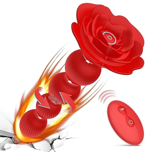 Anal Beads Anal Butt Plug,10 Rotate Twist and Vibrating Modes,Prostate Massager Graded Silicone Design Anal Vibrators for Men,Remote Control Rose Toy for Women,Adult Sex Toys for Couple (Red) - Red