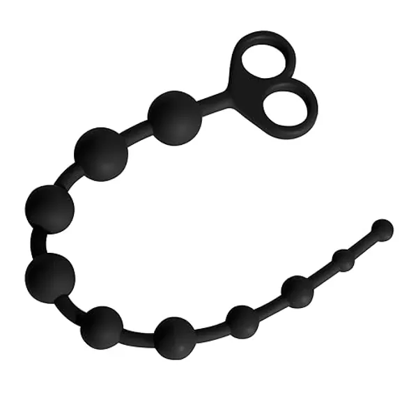 Shkanla Silicone Anal Bead with 10 Balls, Anal Chain Butt Plug Anal Sex Toys with Safe Pull Ring (Black) - Black