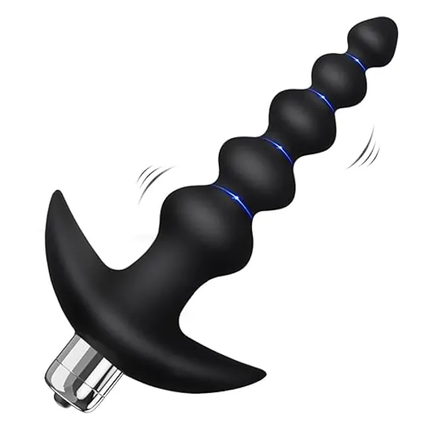 Vibrating Anal Beads Butt Plug - YOSPOSS Flexible Silicone 16 Vibration Modes Graduated Design Anal Sex Toy Waterproof Bullet Vibrator for Men, Women and Couples - Black