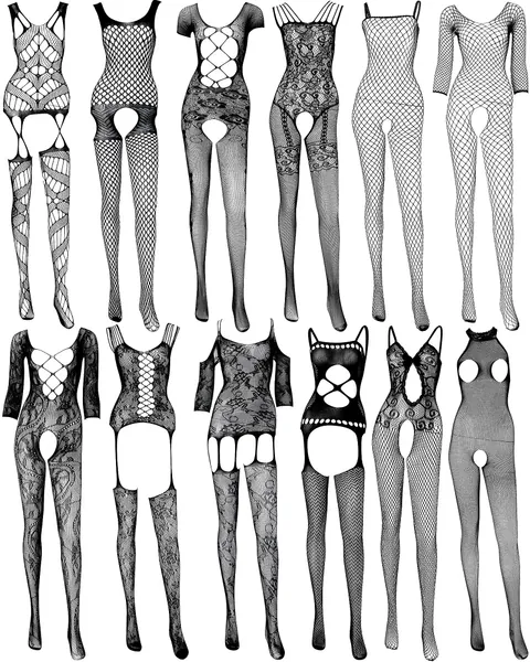 12 Pieces Women's Fishnet Lingerie Mesh Babydoll Bodysuit Lace Smock Lingerie for Women - Black