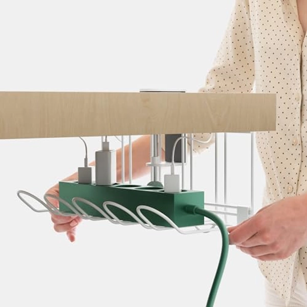 CarryUp Under Desk Cable Tray, No Drill Wire Management Clamp, Computer Cord Organizer for Under Desk, Rack Cable Hider & Holder, Cord Keepers for Home Office Organization, Cream, Powder Coated Metal