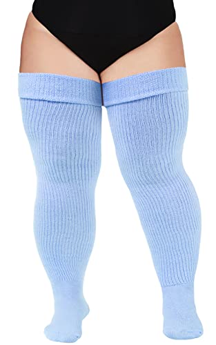 Plus Size Womens Thigh High Socks for Thick Thighs- Extra Long & Thick Over the Knee Stockings- Leg Warmer Boot Socks - Baby Blue