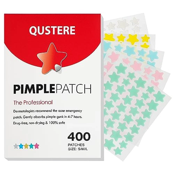 QUSTERE Pimple Patches for Face, Hydrocolloid Acne Patches, Cute Star Zit Covers, Colorful Spot Stickers with Tea Tree, Salicylic Acid & Cica Oil| 3 Sizes (10mm, 12mm & 14mm) |400 Count