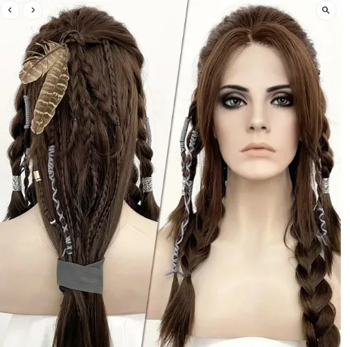 GOD OF WAR | Freya Wavy Brunette Braided Lace Front Synthetic Wig