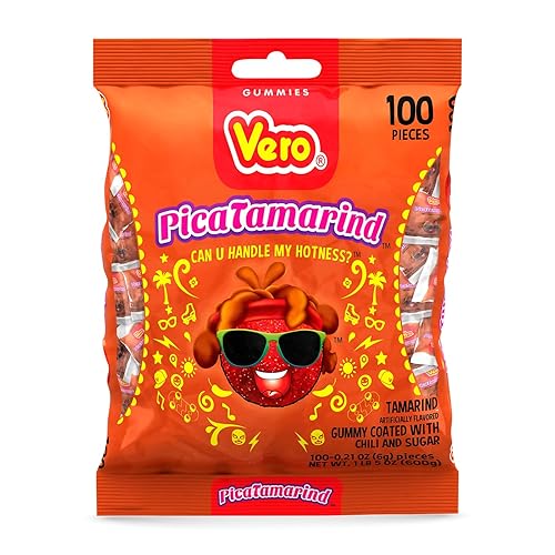Vero Picatamarind - Tamarind Flavor Chewy Gummy Treats Coated with Chili Powder & Sugar 100 Pieces (5.15 Oz) - Mexican Candy - Individually Wrapped Gummies for Halloween, Piñatas, and More