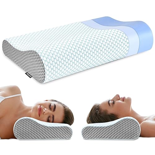 Memory Foam Pillows Neck Pillow Bed Pillow for Sleeping, Ergonomic Cervical Pillow for Neck and Shoulder Pain Relief,Orthopedic Contour Pillow for Side Back Stomach Sleeper - Blue&grey