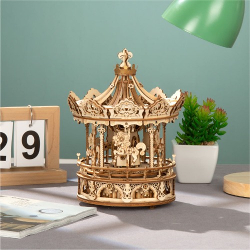 ROKR Romantic Carousel Mechanical Music Box 3D Wooden Puzzle AMK62