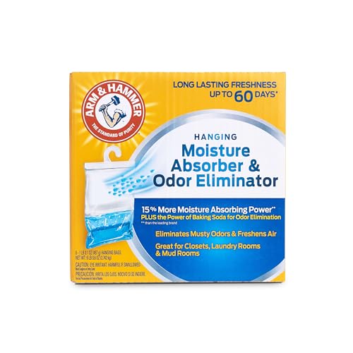 Arm & Hammer Hanging Moisture Absorber and Odor Eliminator, 16.1 oz., 6 Pack, Fragrance Free, Moisture Absorbers for Closet and Small Rooms, Long-Lasting Freshness - Fragrance Free