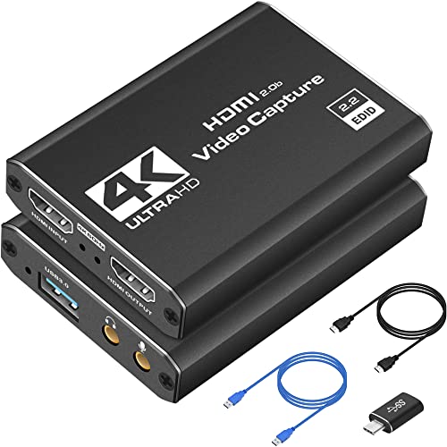 4K HDMI Capture Card for Streaming, Full HD 1080P 60FPS USB Cam Link Game Audio Video Capture Card Nintendo Switch/PS5/3ds/Xbox/PS4 (Black)