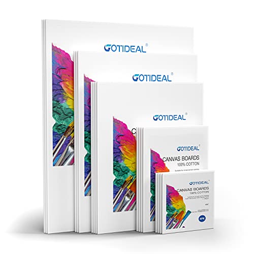 GOTIDEAL Canvases for Painting, 18 Pack Canvas Boards Multipack 4x4, 5x7, 8x10, 9x12,11x14,Primed White Blank Artist Canvas Panels Variety Pack for Acrylic Paint, Oil Paint, Watercolor, Gouache - 18 Pack