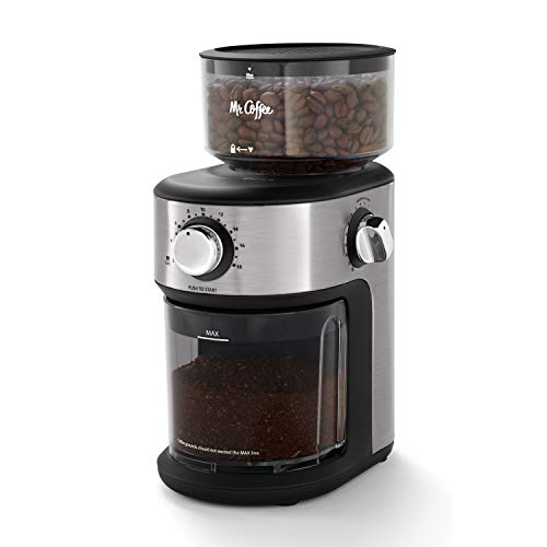 Mr. Coffee Burr Coffee Grinder, Automatic Grinder with 18 Presets for French Press, Drip Coffee, and Espresso, 18-Cup Capacity, Stainless Steel - Grinder - New Version