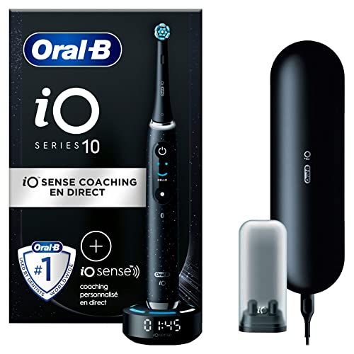 Oral-B iO Series 10 Brosse à Dents Électrique + Brossettes de Rechange (Pack de 1), Emballage recyclable, Connectée Bluetooth, 7 Modes de Brossage, 1 Étui De Voyage, 1 Pochette, Noir/Cosmic Black - 10 Cosmic Black