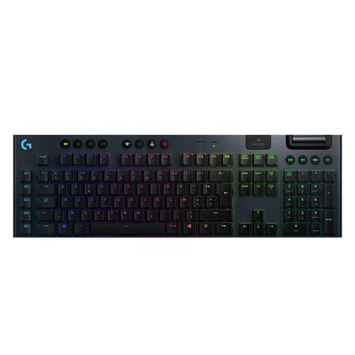 Logitech G915 LIGHTSPEED Clavier Gamer sans Fil Mécanique, Switch ultra-plat GL Tactile, RGB LIGHTSYNC, Design élégant et mince, 30+ heures de jeu, 2,4 GHz/Bluetooth, Français AZERTY - Noir - Noir - Tactile Switchs - Clavier Sans Fil