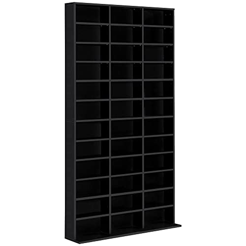 HOMCOM Étagère Rangement CD/DVD Meuble de Rangement pour 1116 CDs 36 Compartiments réglables en Hauteur 102 x 24 x 195 cm Noir - Noir - 102x24x195cm