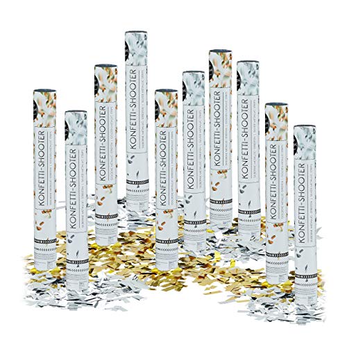 Relaxdays 10x Lanceur de confettis 40 cm décoration Mariage Anniversaire portée 6-8 mètres, doré argenté
