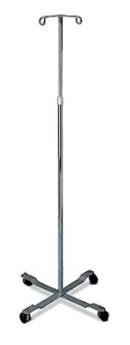 Medline 4 Leg IV Poles Stand, 2 Hook, 4 Caster, Chrome, 47 to 85" Adjustable Height