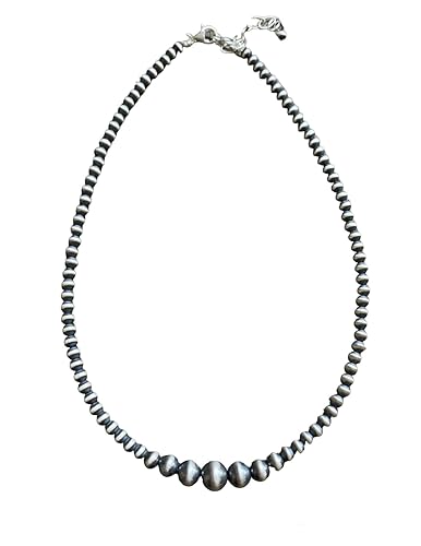 4mm - 8mm Single Graduated Sterling Silver Oxidized Pearls Bead Necklace Southwestern Jewelry "Navajo Style" (14 Inch)