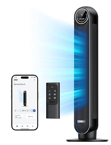 Dreo Tower Fan for Bedroom, Smart Oscillating Quiet Floor Fans, Standing Bladeless Fan with Remote and WiFi Voice Control, 4 Modes, 4 Speeds, 8H Timer, 28dB, Works with Alexa/Google - Black - Electric Fan