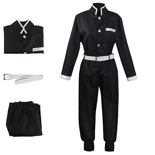 UZAIN Mens Demon Cosplay Costume Japanese Anime Cosplay Black Team Uniform Kimono Outfit With Belt - Large - Black
