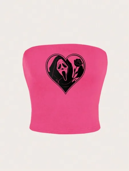 SHEIN EZwear Women's Casual Heart Pattern Tube Top For Summer